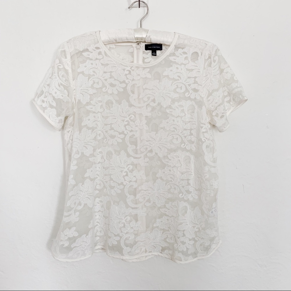 NWOT Limited Lace Sheer Blouse Cap short Sleeves